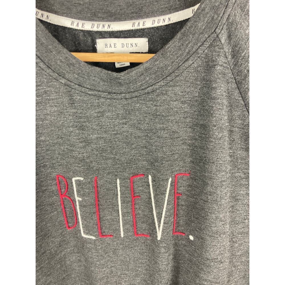 Rae Dunn Believe Embroidered Grey Sweatshirt Size Large - Picture 2 of 4